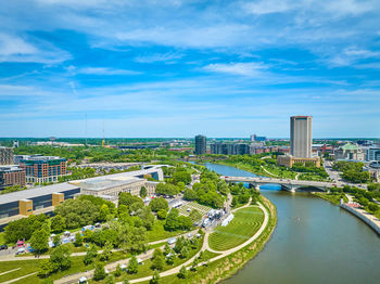 High angle view of cityscape against sky