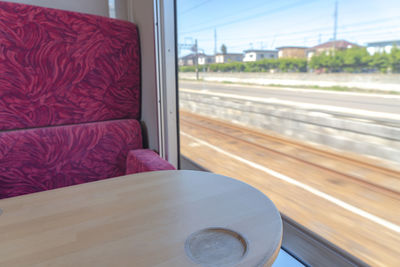 Close-up of empty train window