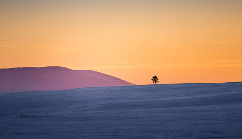 Silhouette person on shore against sky during sunset