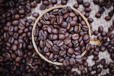 High angle view of coffee beans