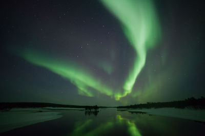 Scenic view of lake against sky at night