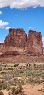 Rock formations on mountain against sky