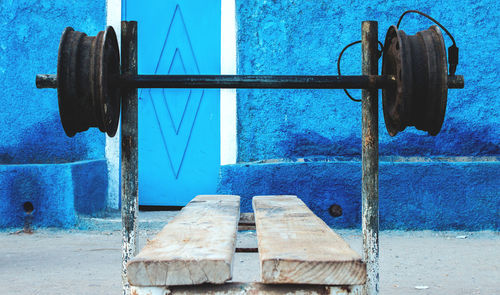 Close-up view of blue wall