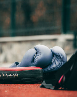 High angle view of black and white shoes on floor