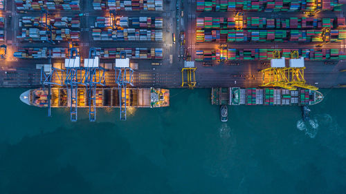 Directly above shot of cargo containers at harbor