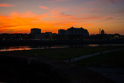 View of buildings against cloudy sky during sunset