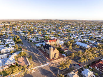 Drone view of the cathedral of the sacred heart of jesus in broken hill, new south wales, australia.
