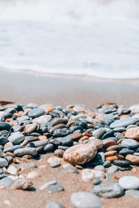 Close-up of stones on beach