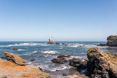 Scenic view of sea against clear sky
