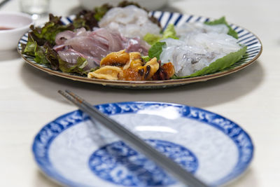 View of the sashimi on the plate