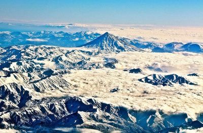 Scenic view of snowcapped mountains against sky