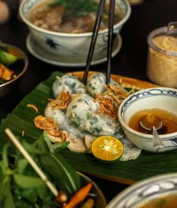 High angle view of meal served on table