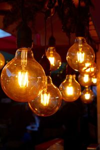 Close-up of illuminated light bulbs