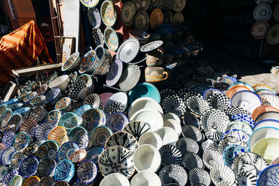 High angle view of umbrellas for sale in market