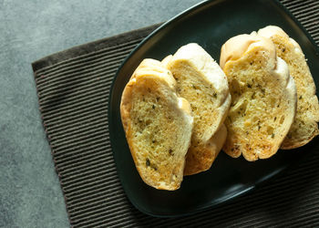 High angle view of breakfast served on table