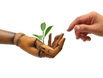 Close-up of hand against white background