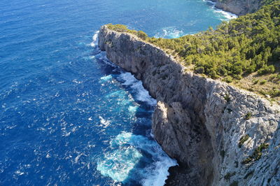 High angle view of rocks in sea