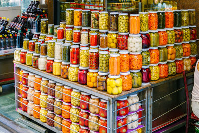 Food in jars for sale in store