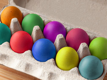 Colorful easter eggs in a box