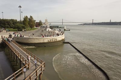 View of lisbon and tagus river in ebb tide from the belem tower