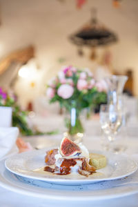 Close-up of dessert in plate on table