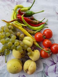 High angle view of fruits on table