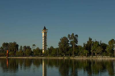 Reflection of trees in calm lake