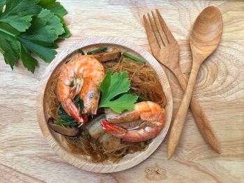 High angle view of food in plate