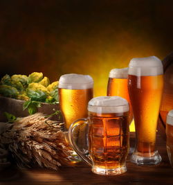 Close-up of beer glass on table