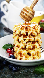 Close-up of waffles on plate