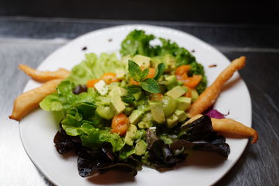 High angle view of salad served in plate