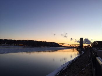 Scenic view of river against sky at sunset