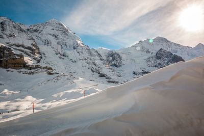 Snow covered landscape against the sky