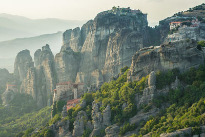 Panoramic view of rock formations against sky