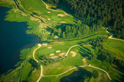 High angle view of golf course