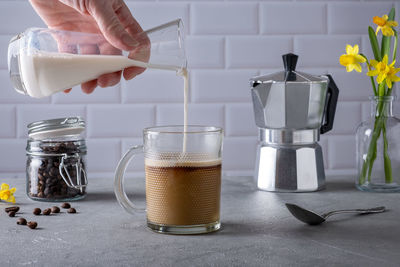 High angle view of coffee on table