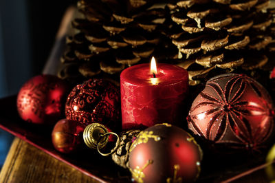 Close-up of christmas decoration on table