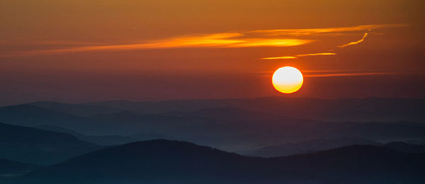 Scenic view of silhouette mountains against sky during sunset