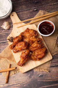 High angle view of food on table