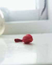 Close-up of strawberry cake on table