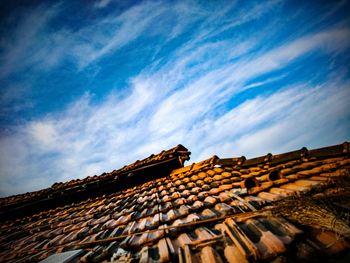 Low angle view of roof of building against sky