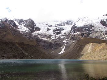 Scenic view of snow covered mountains