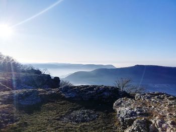 Scenic view of mountains against clear sky