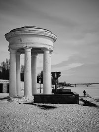 Gazebo at beach against sky