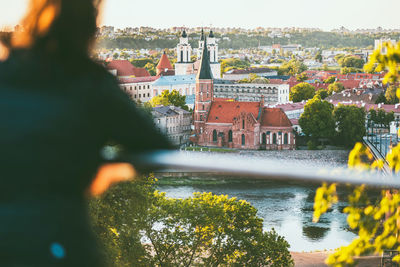 River passing through city buildings