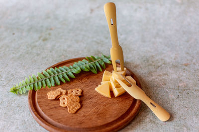 High angle view of bread on table