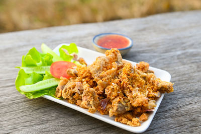 Close-up of food in plate on table