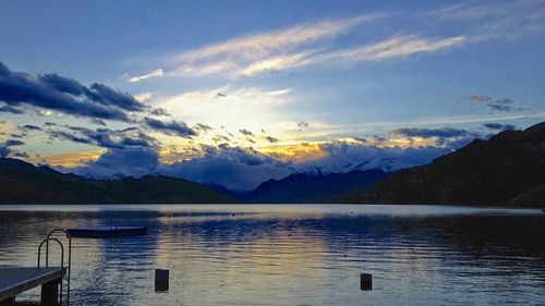 Scenic view of lake against sky during sunset