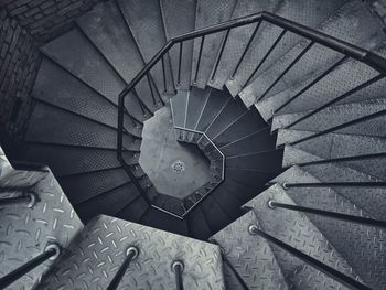 High angle view of spiral staircase