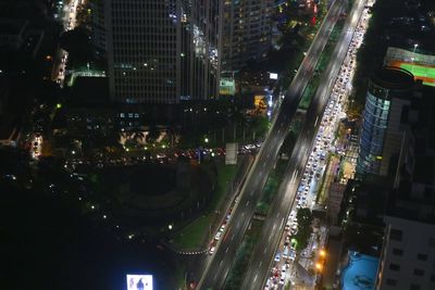 High angle view of city at night